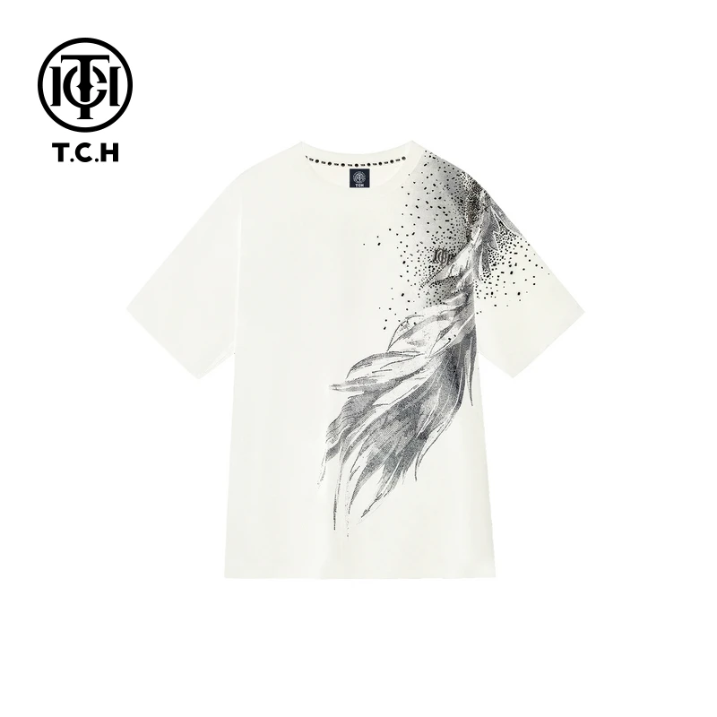 T.C.H-2025新款烫银钻前后百搭个性短袖T恤男女同款T72C106069