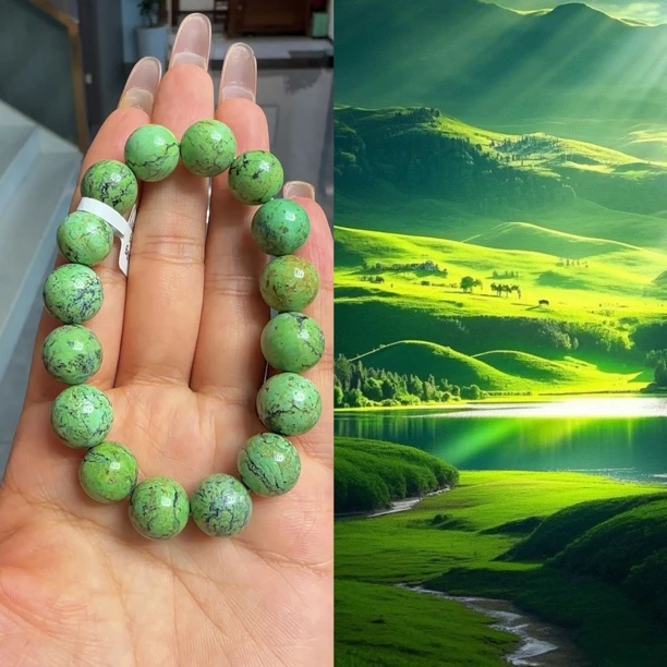 152（娇丰绿松石）娇丰天然原矿菜籽绿松石圆珠单圈手串