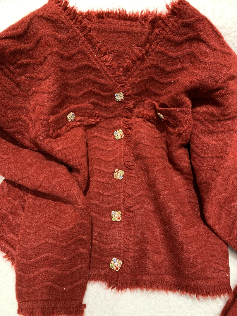 法式气质高级设计感小香风上衣方钻扣针织衫开衫女毛衣外套