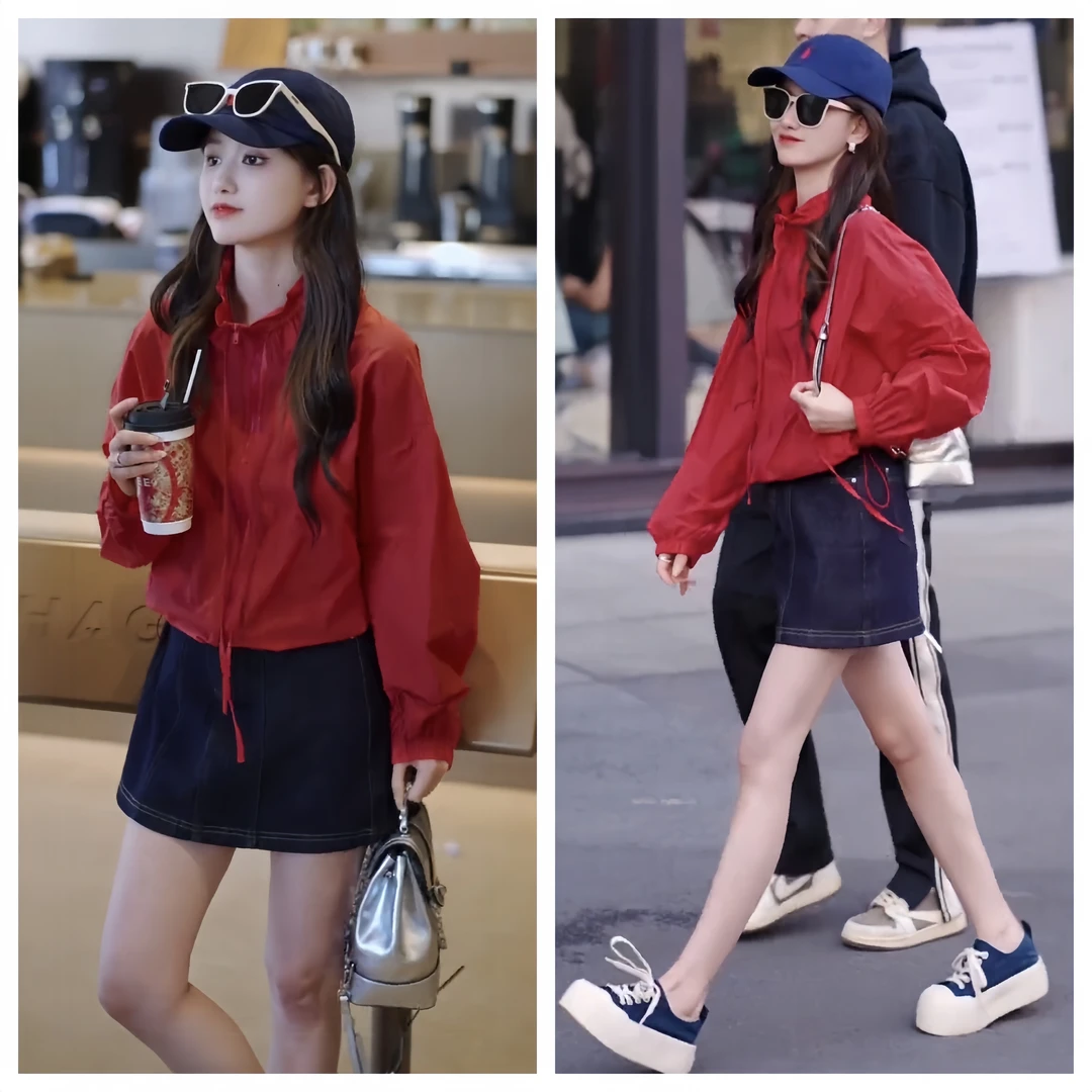 风吹半夏套装韩系简约版纯色慵懒风休闲宽松立领抽绳百搭防晒外套