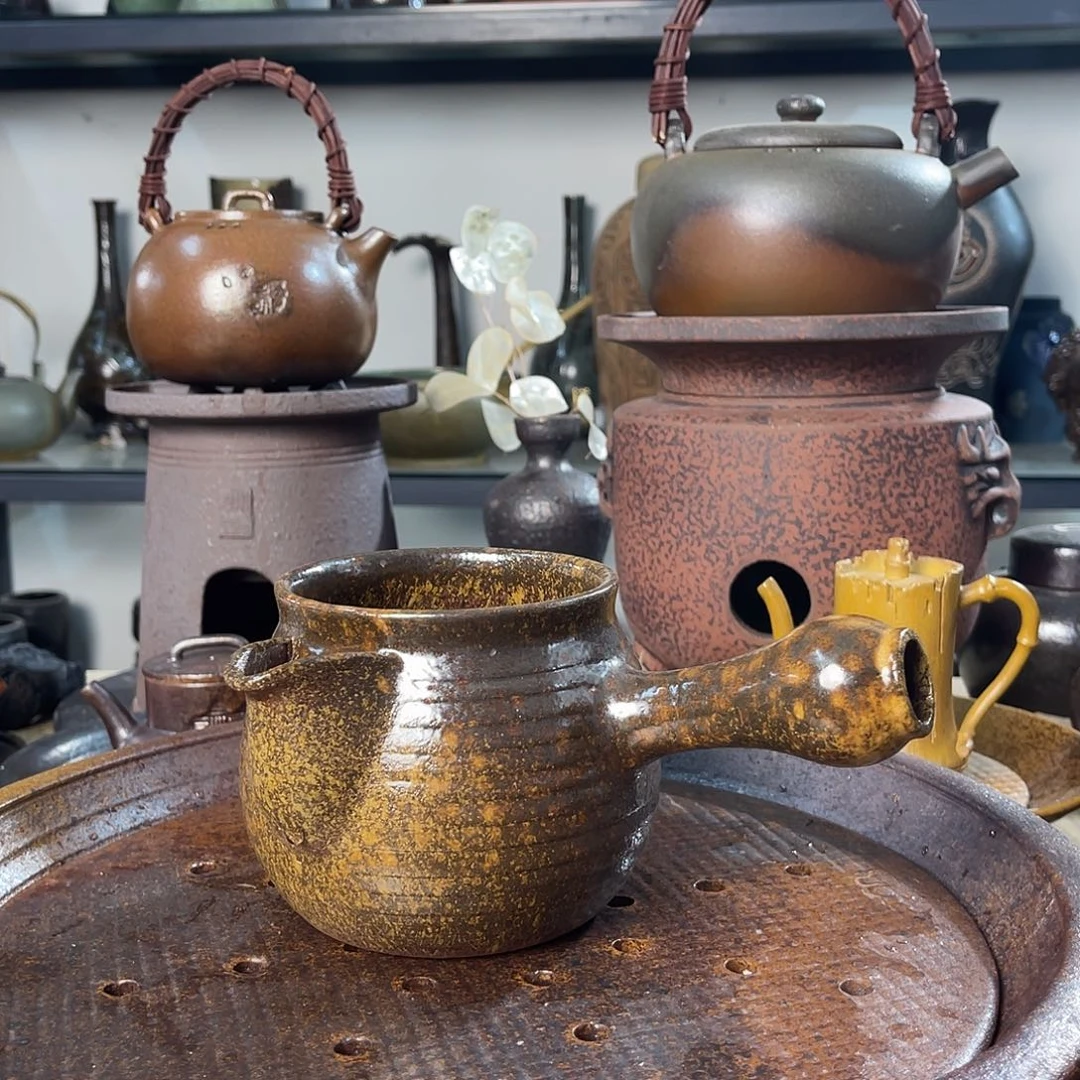 碟紫砂粗陶实用茶壶