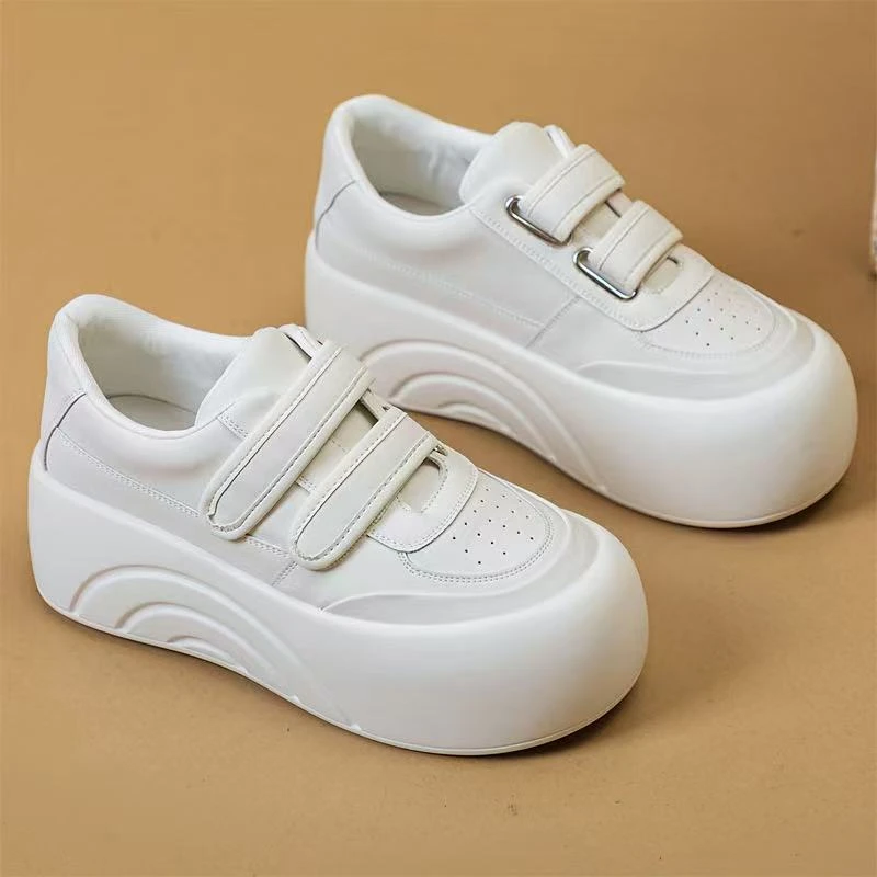 【增高6cm】欧货大头女鞋面包小白鞋魔术贴厚底松糕休闲鞋女 2438