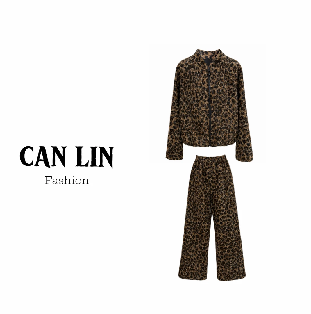 CAN LIN冬款豹纹厚款保暖休闲套装通勤百搭宽松显瘦慵懒风松弛感