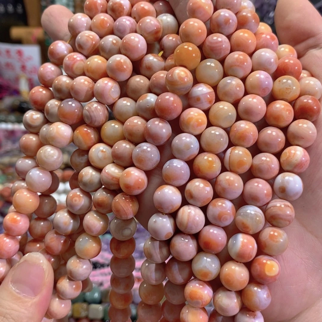 未镶嵌玛瑙/玉髓珠宝半成品奶皮火玛瑙一条卡10mm