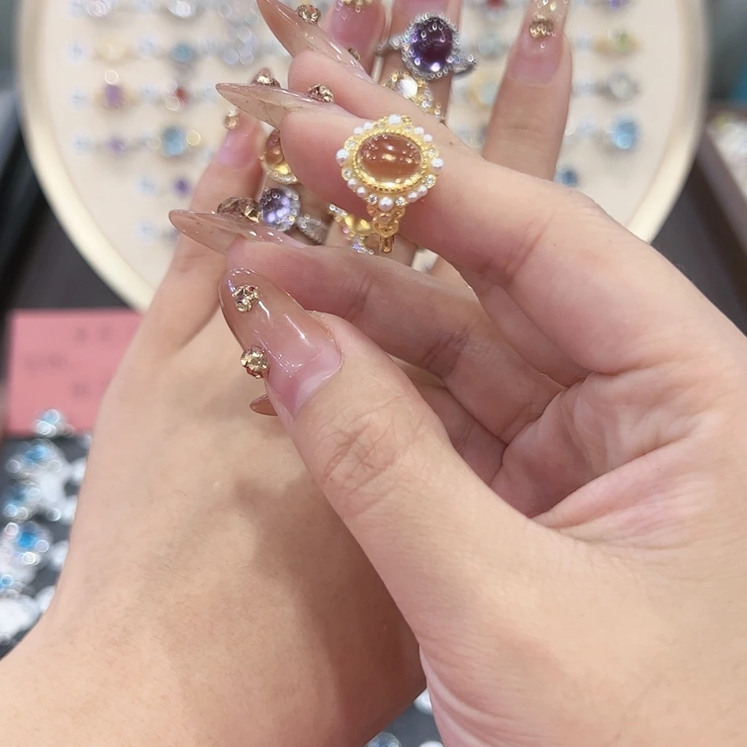 蛇纹石玉戒指银S925镶嵌王*萍