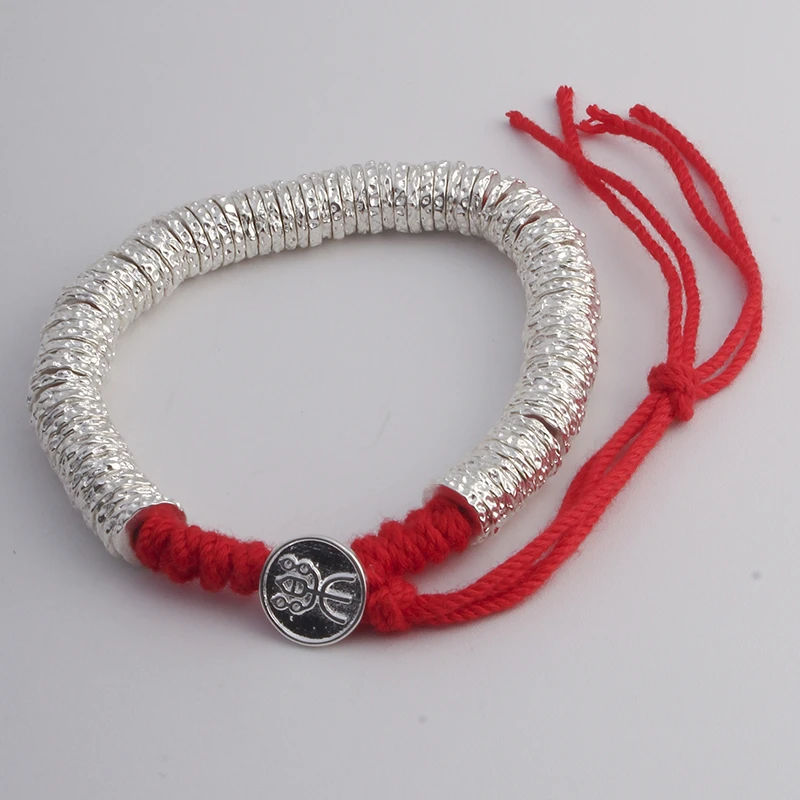 足银手链 红色乐盘缠红绳手链纯银999.9实心可调节盘缠情人节礼物