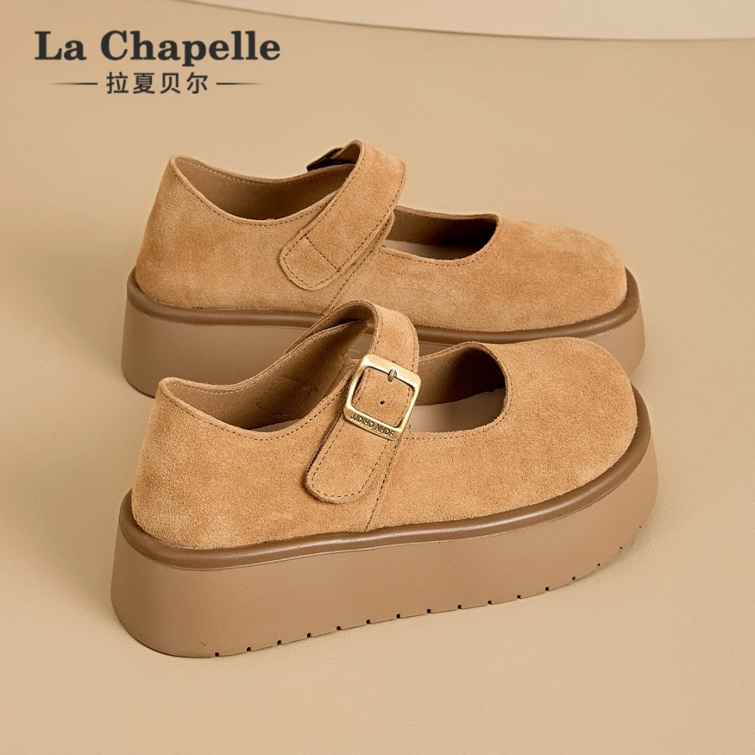 拉夏贝尔秋季透气复古百搭勃肯鞋厚底小个子增高轻便舒适休闲女鞋