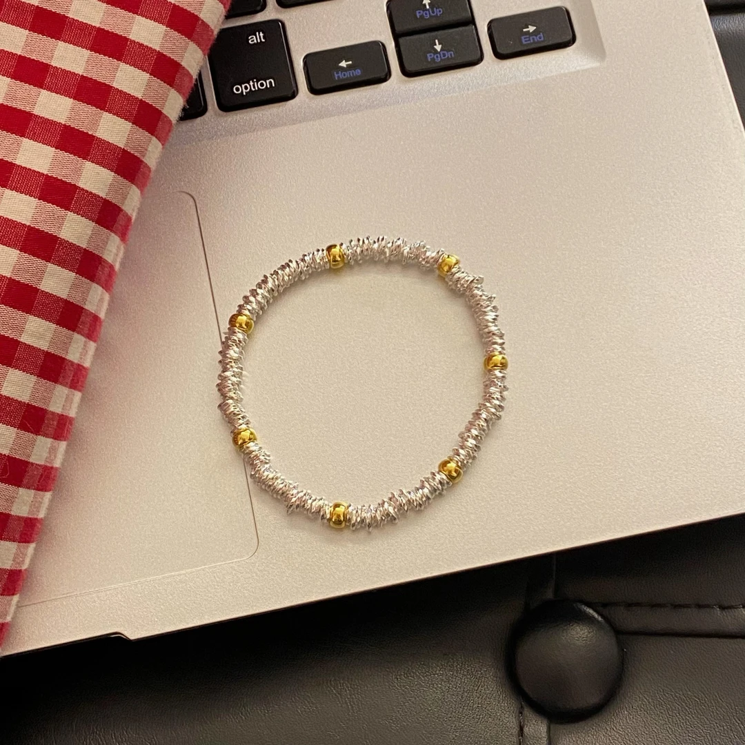 足银手链 不规则手工弹力绳款式金色百搭简约时尚手链