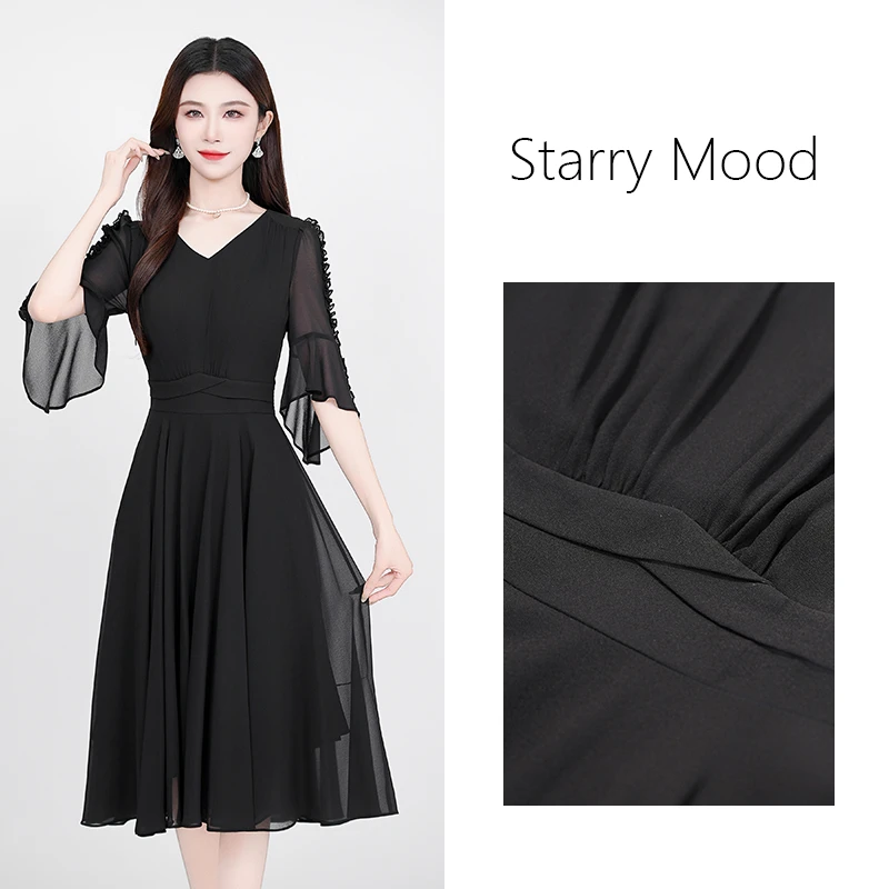 2025黑色尤莱特穿搭时尚气质显瘦轻奢长裙连衣裙