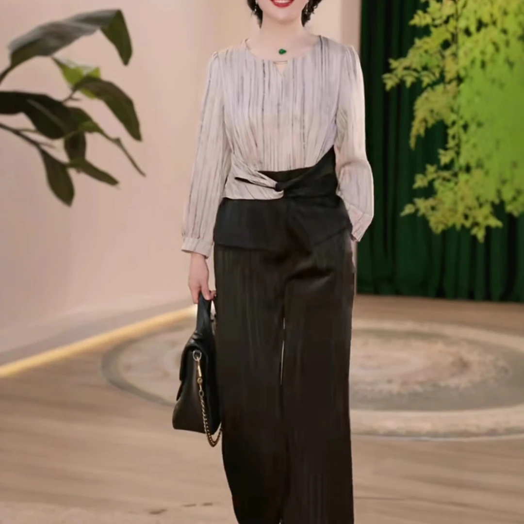 欧若风中年妈妈秋装时尚套装2025新款气质中老年女装宽松两件套女