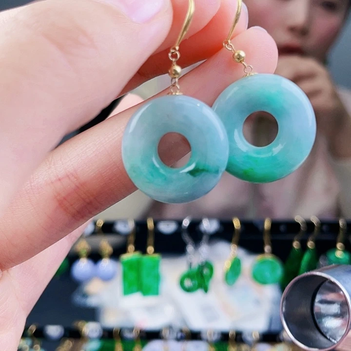 翡翠耳饰18K金镶嵌饰品