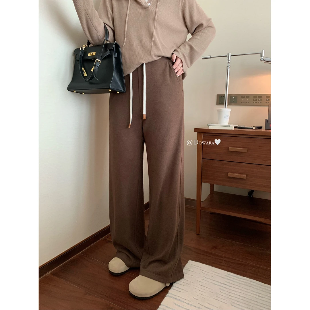 大婉酱微胖定制 绵羊毛混纺早秋新款宽松慵懒风显瘦直筒长裤5598D