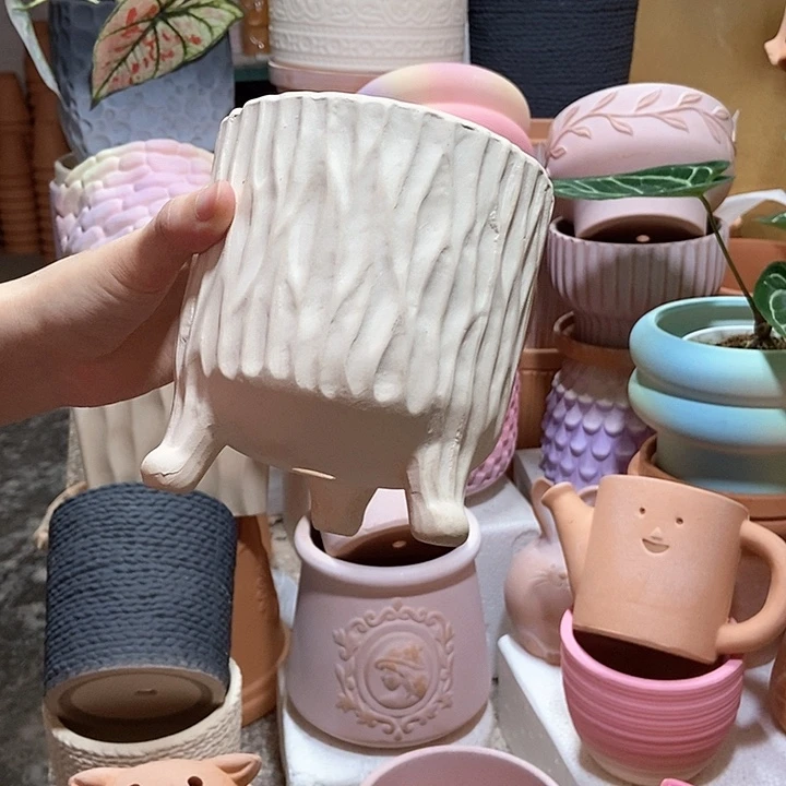 13×14白陶三脚树纹 粗陶1个