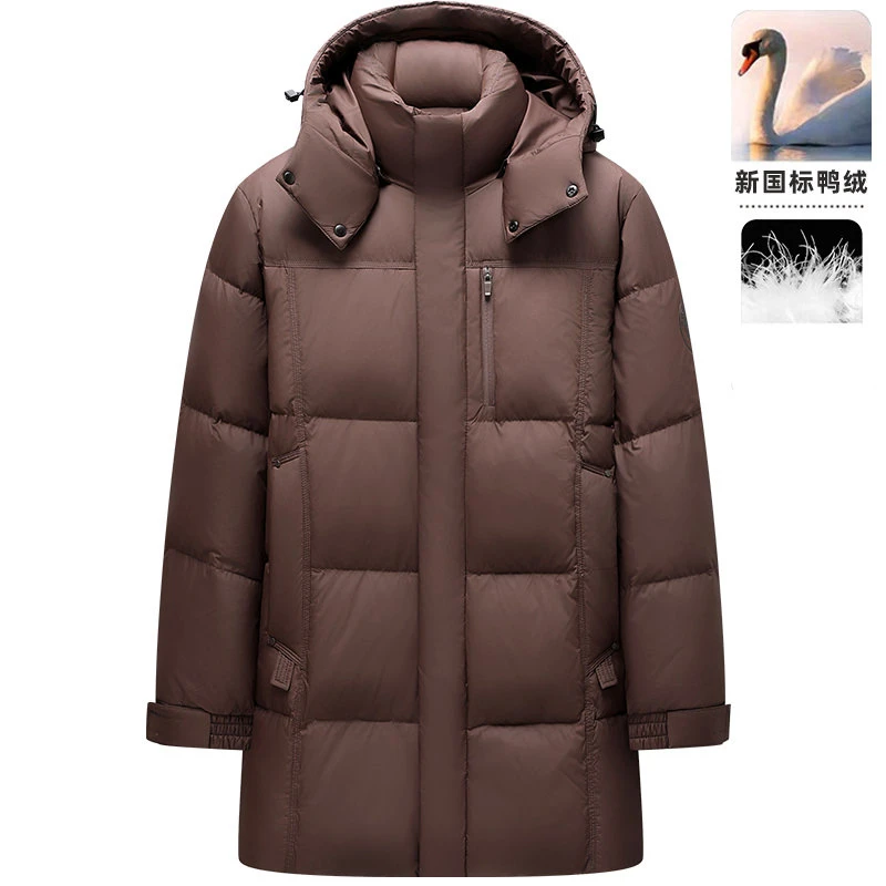 Z35新款男士中长款连帽厚款高充绒量白鸭绒羽绒服外套