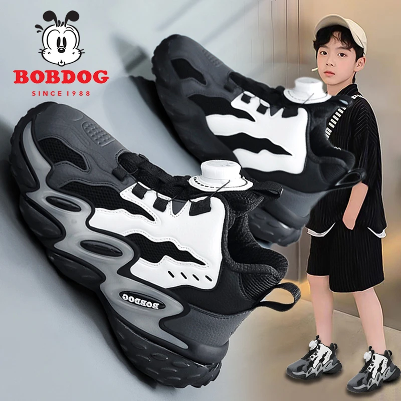 巴布豆男童鞋子2025新款春季防水儿童黑色运动鞋小学生爆款篮球鞋