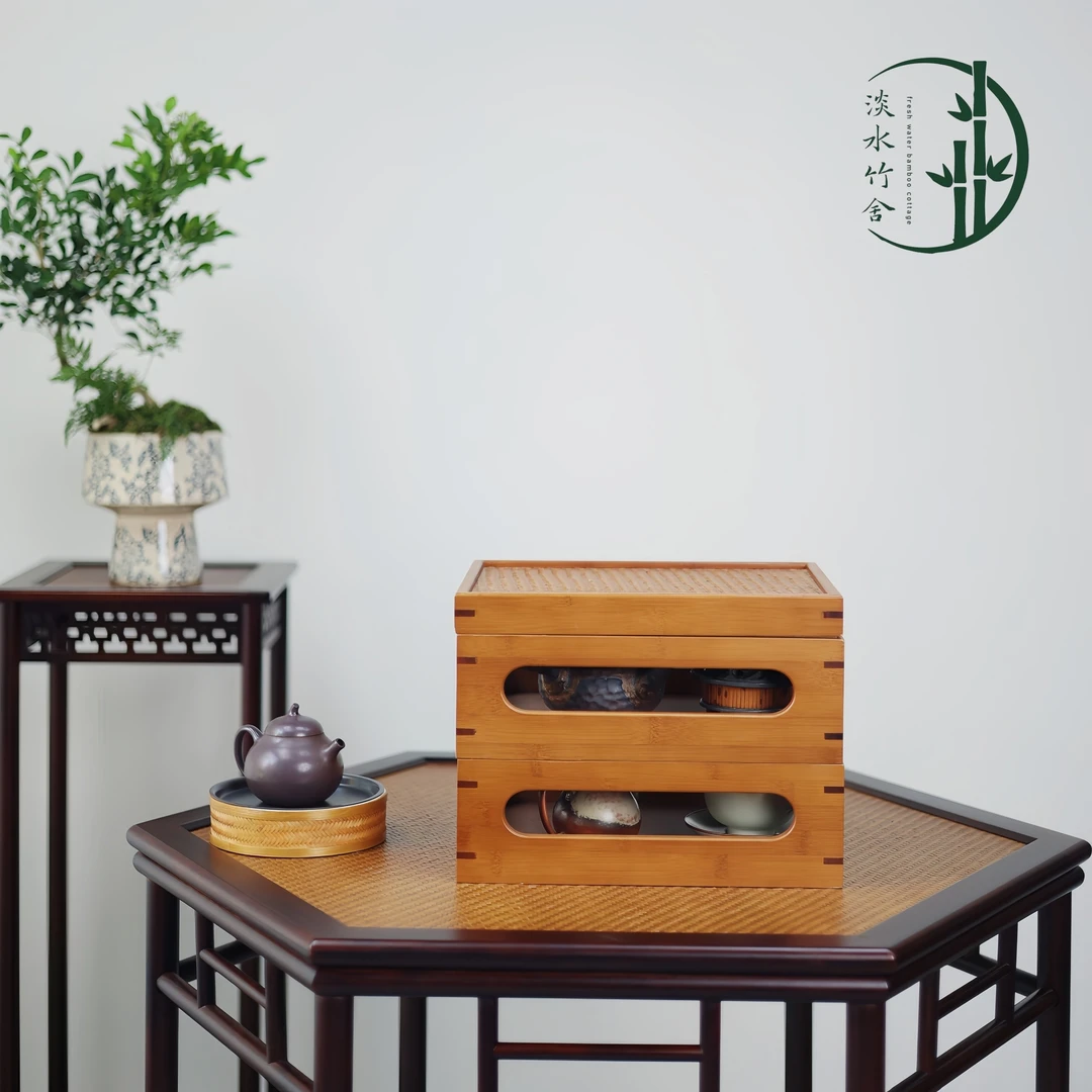 「观云」二层百宝箱高山楠竹收纳架杯壶架博古架中式复古榫卯工艺