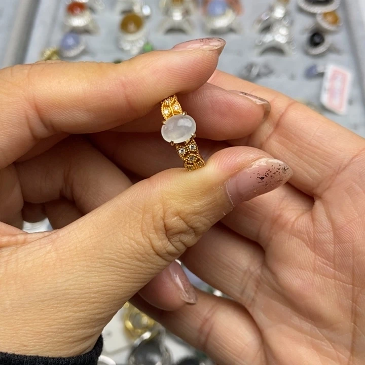 翡翠戒指银S925镶嵌戒指