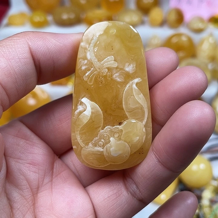 裸石蜜蜡未镶嵌荷塘月色挂坠