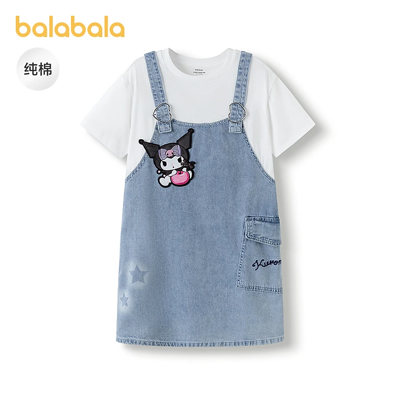 【库洛米商场同款】巴拉巴拉女童裙子儿童背带裙2025夏牛仔假两件