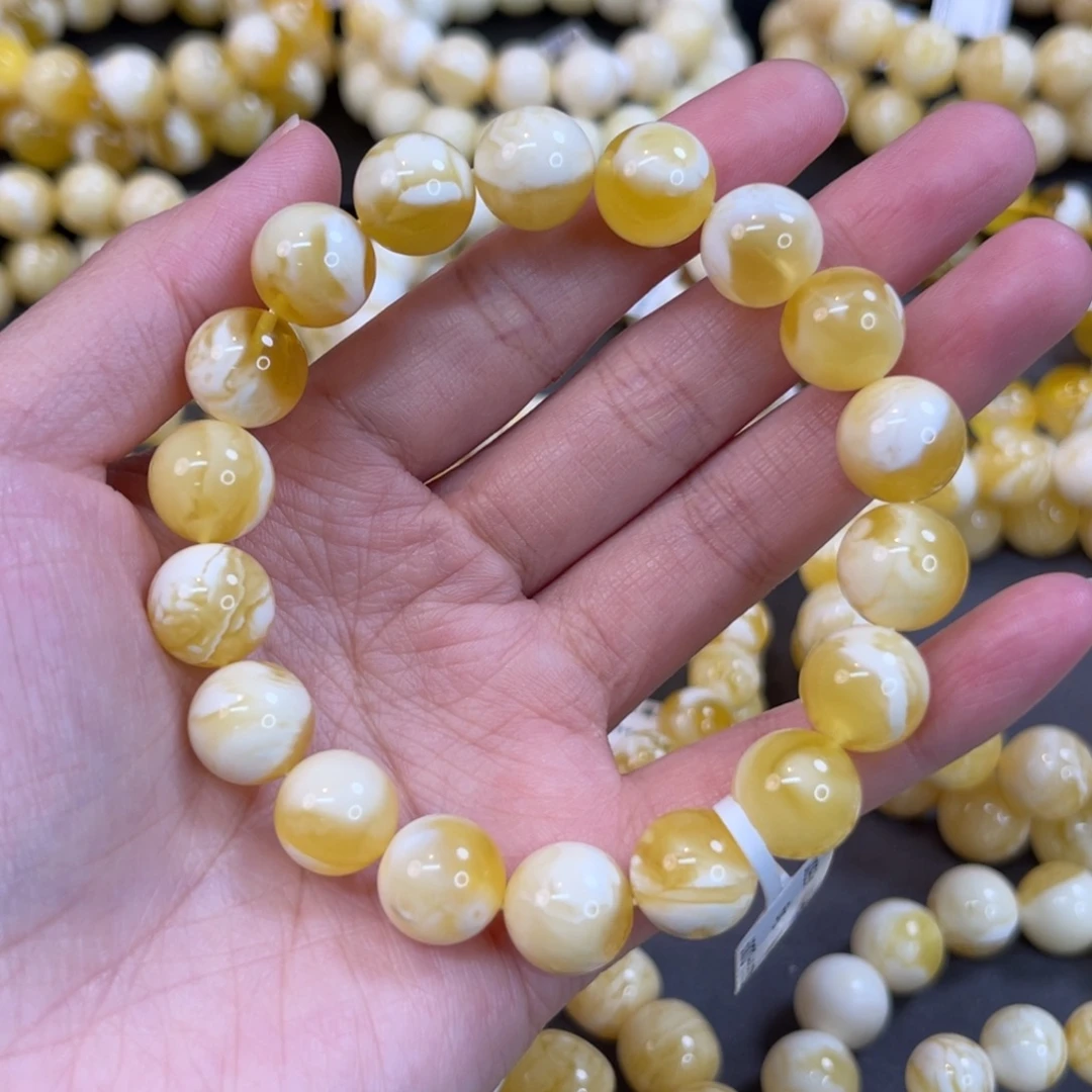 蜜蜡未镶嵌手串11.5mm金瓷白溶洞妖花