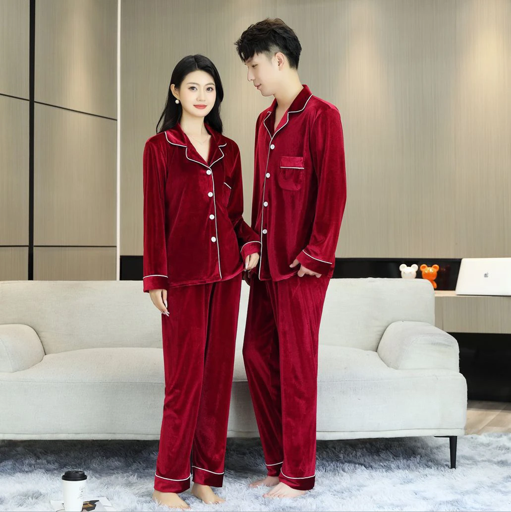 情侣睡衣女秋冬季长袖长裤高档结婚红色本命年睡衣家居服可外穿