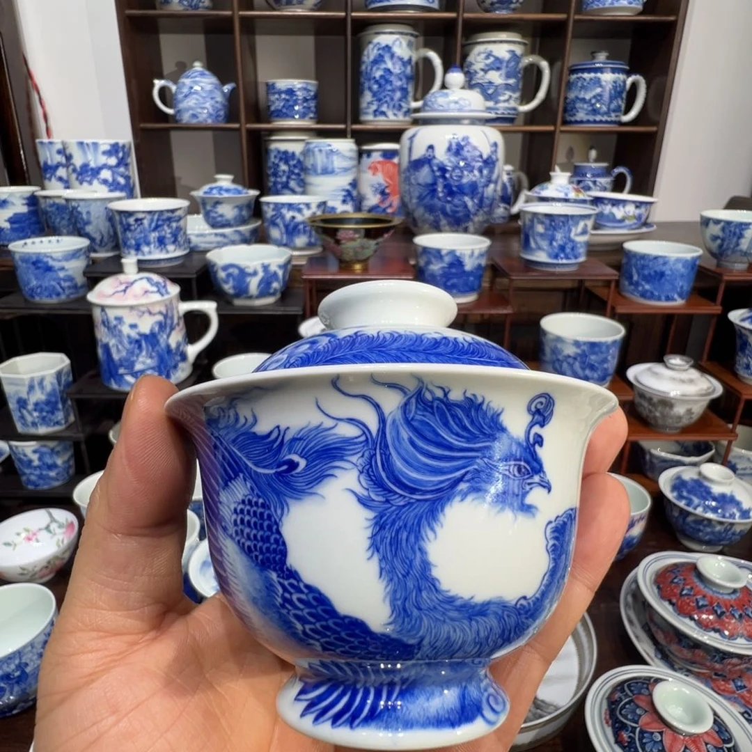 含月阁凤凰盖碗盖碗