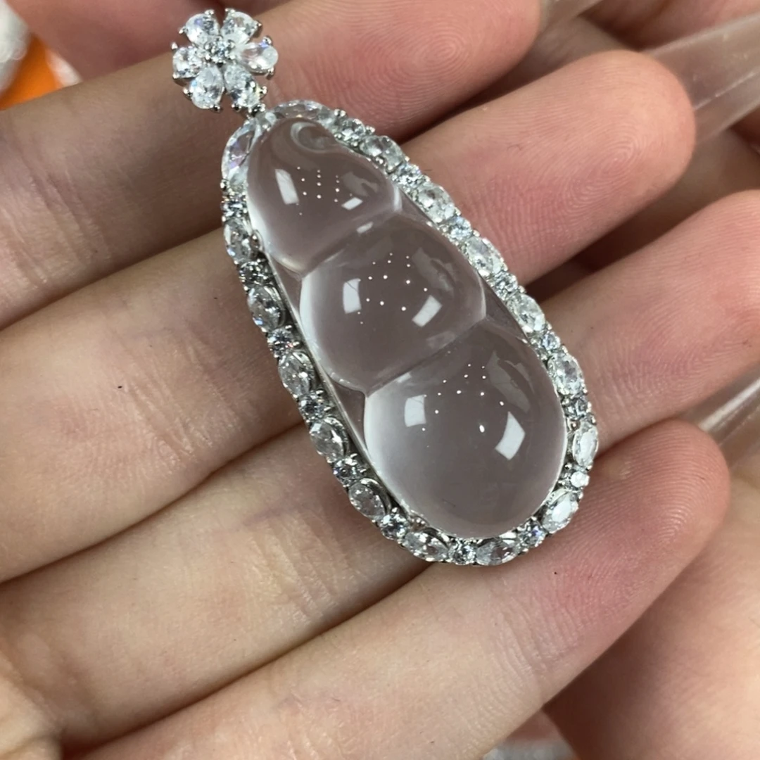 银S925镀金镶嵌吊坠石英质玉
