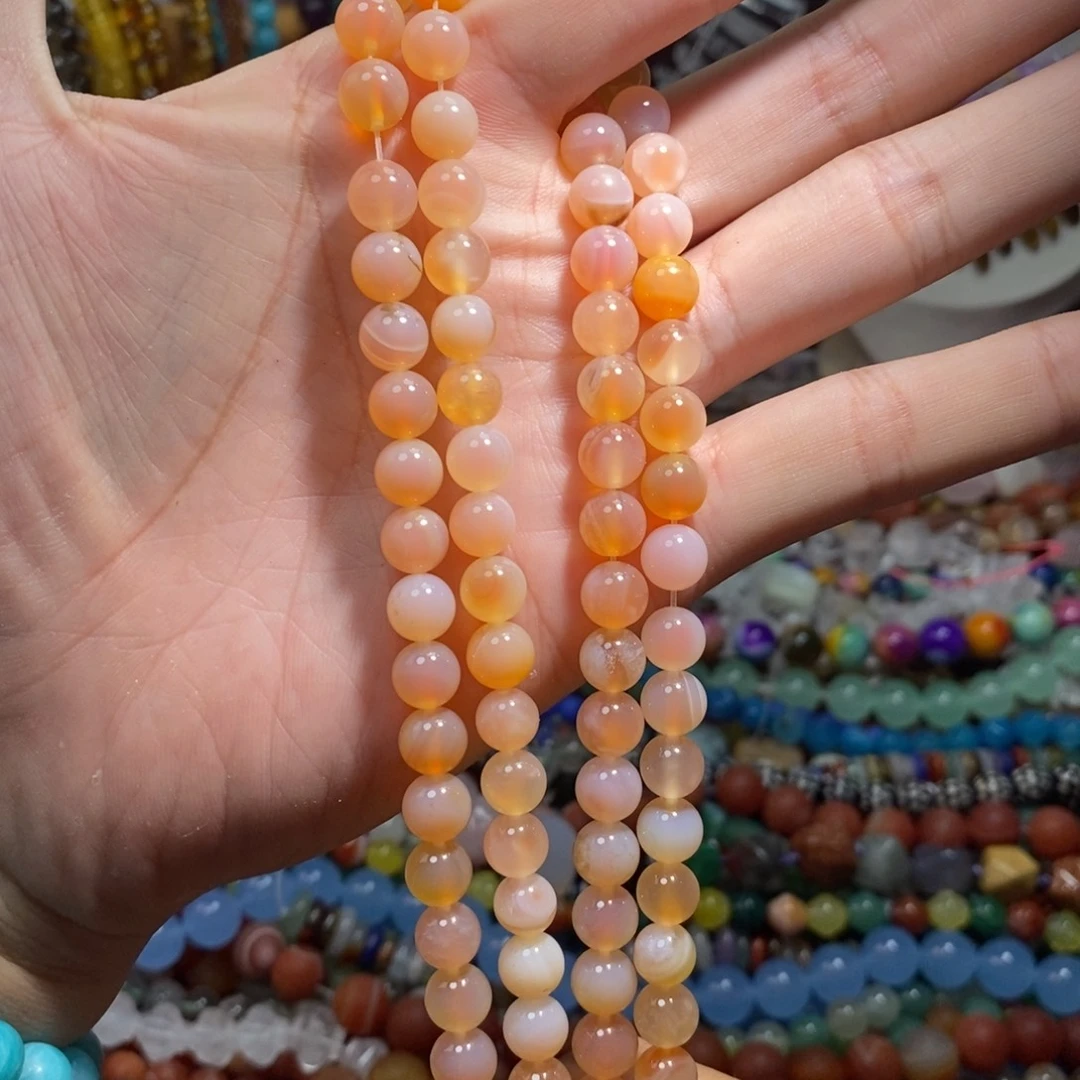 未镶嵌，粉糖心玛瑙8mm，石英质玉