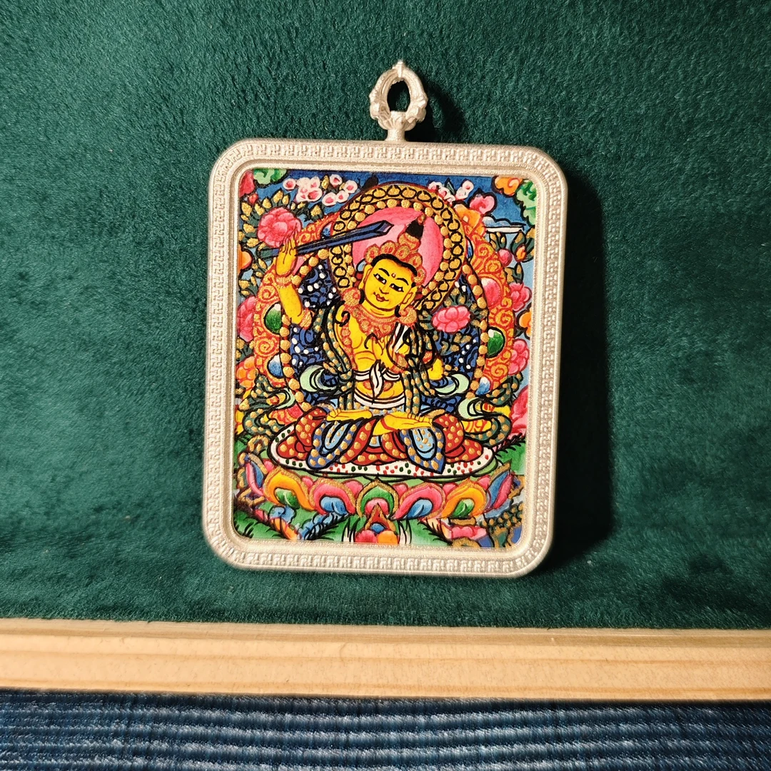 手绘文殊菩萨 兔守护八大守护神唐卡藏式风格精美礼物钛钢壳子