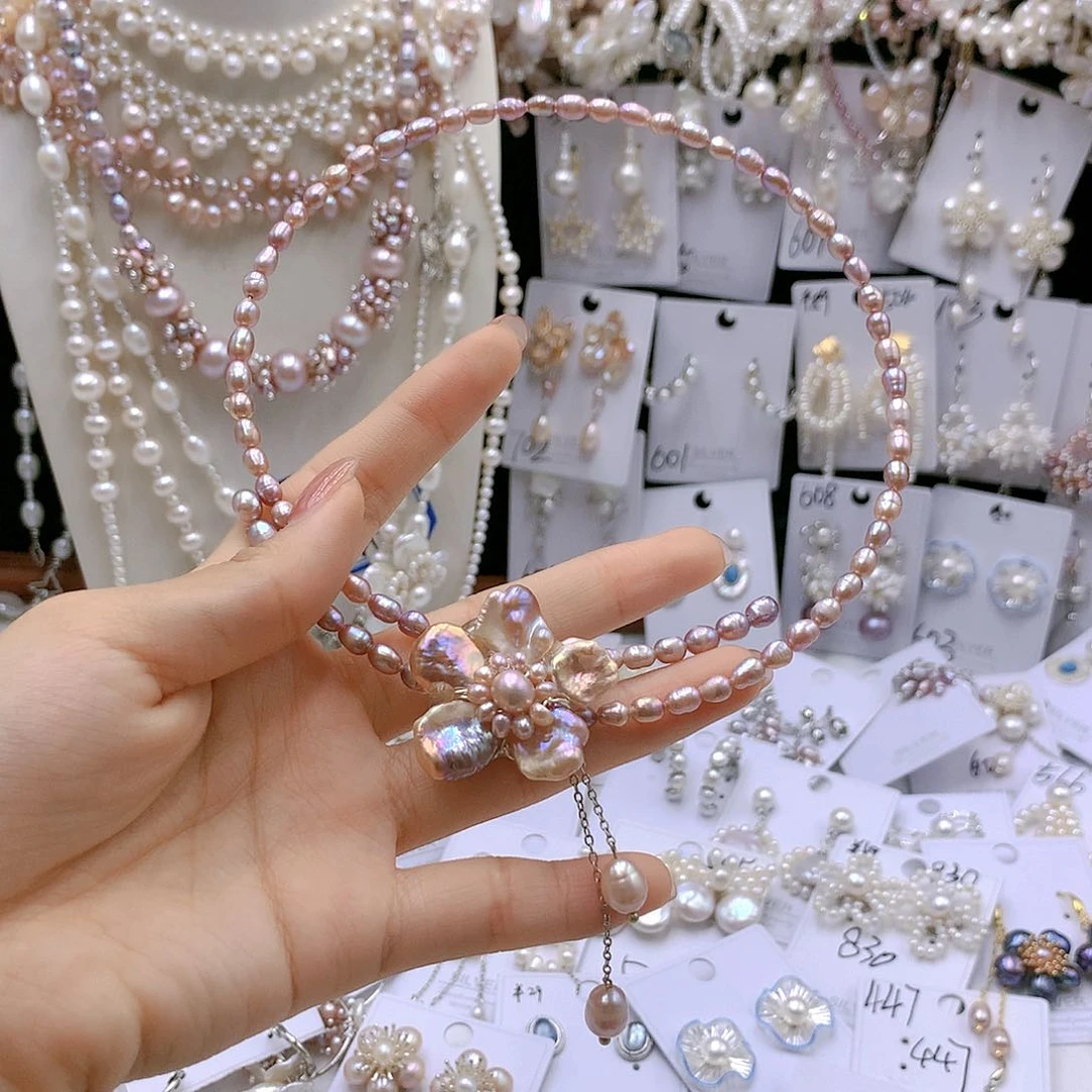 银S925镶嵌耳饰淡水珍珠芸*朵