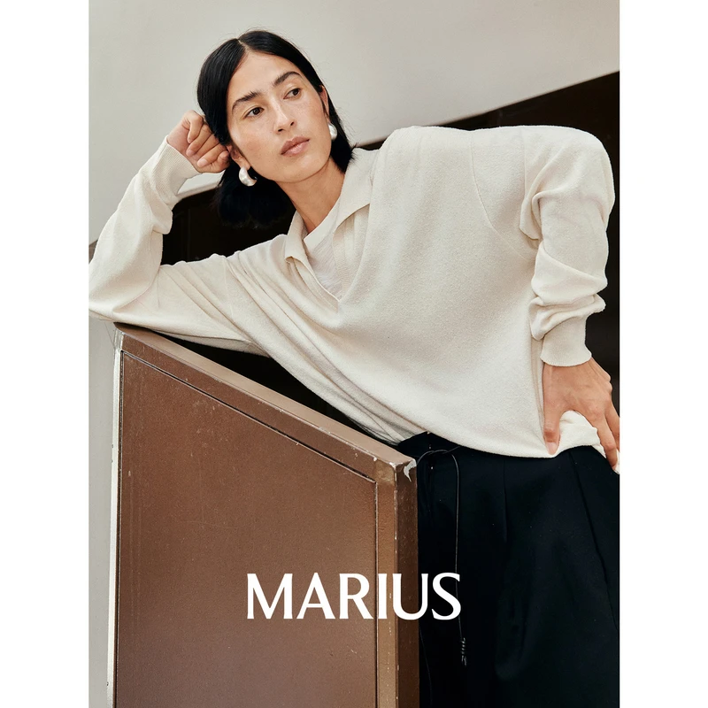 MARIUS"糖霜POLO"绢丝松弛慵微肌理美学懒针织长袖polo衫