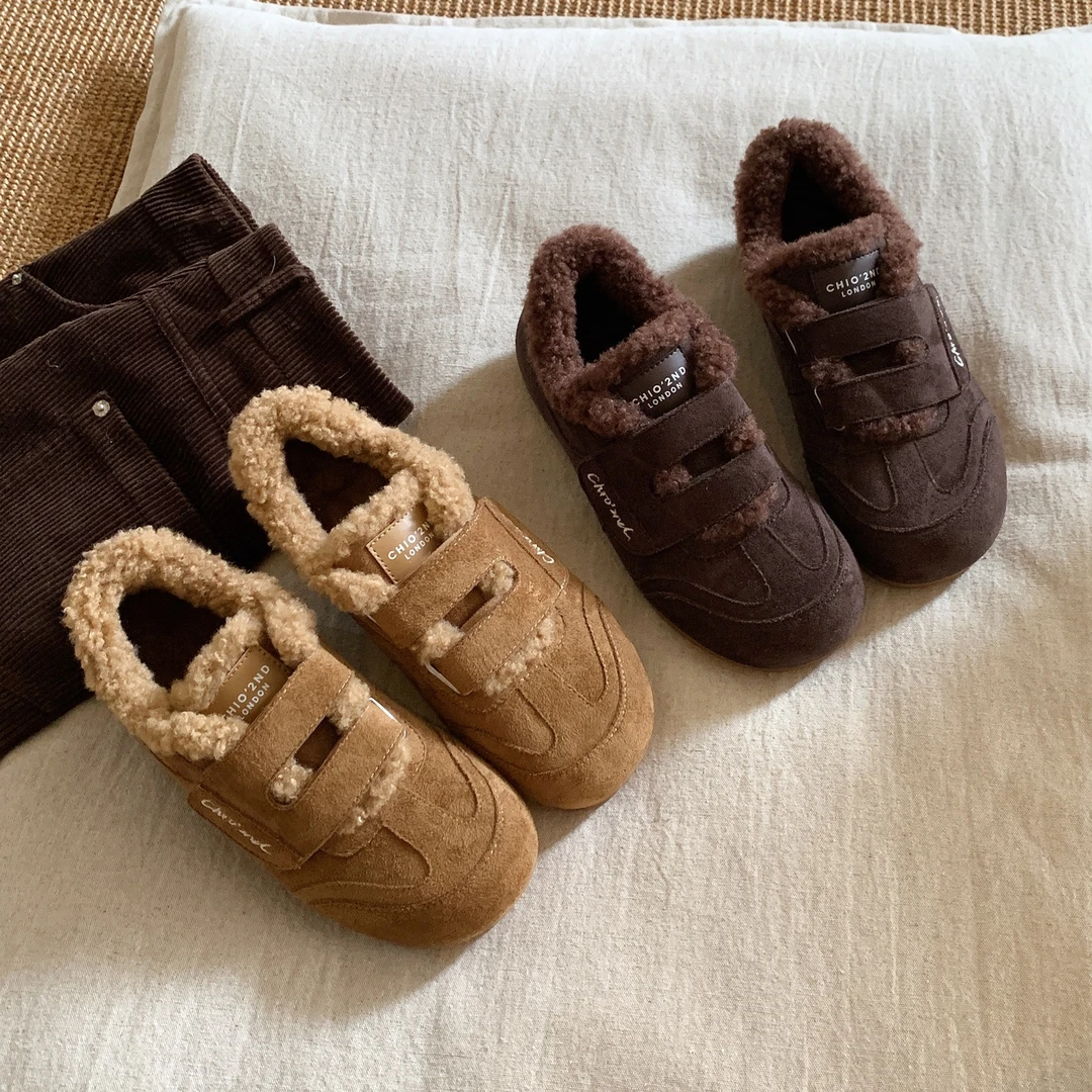 南风Chio2nd 德训鞋女软乎乎加绒魔术贴毛毛绒休闲鞋冬季运动鞋子