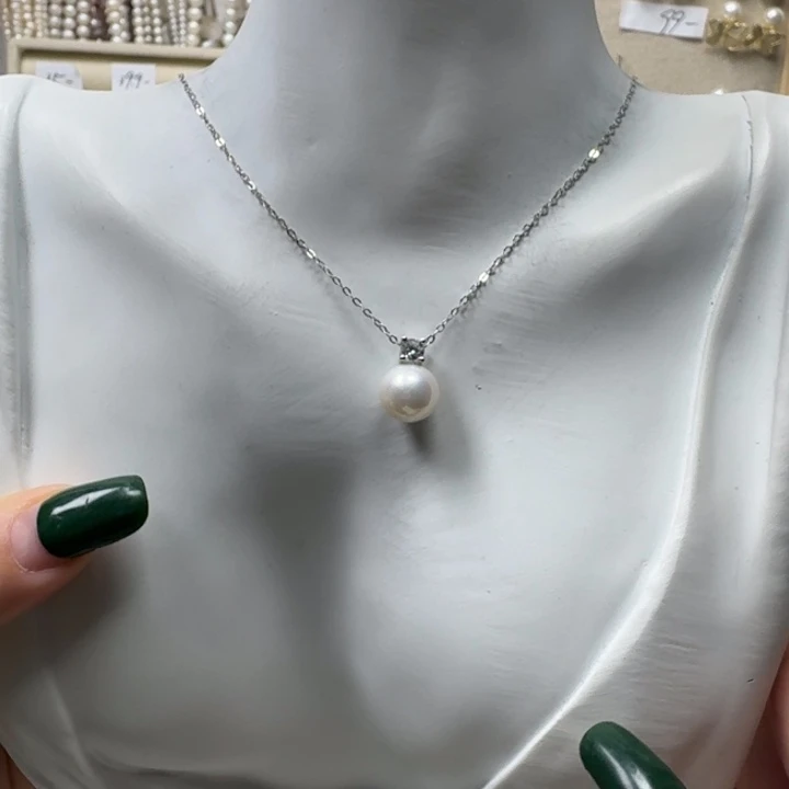 吊坠银S925镶嵌淡水珍珠