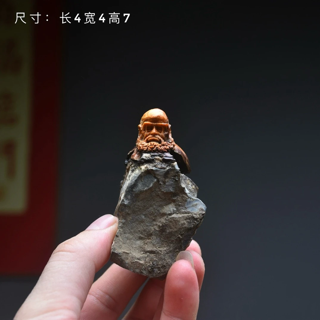 太行崖柏陈化红油料天然抱石闪电纹达摩手把件