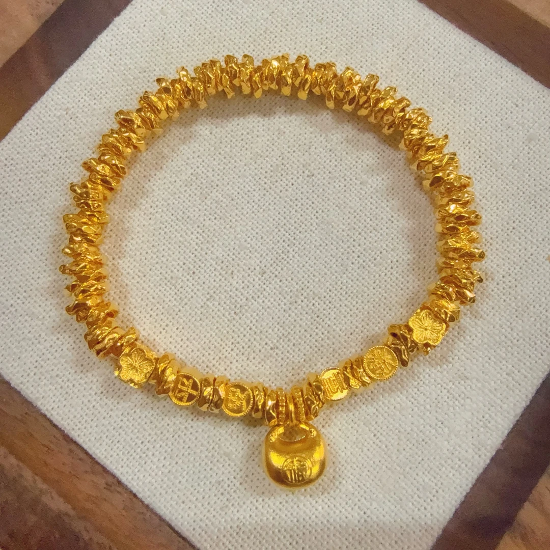 【足金平安喜乐胖福盘缠手串】卡5mm(弹力绳）