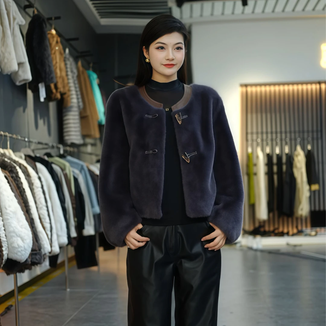 8528气质时尚女士冬季百搭保暖外套宽松新款毛毛外套女