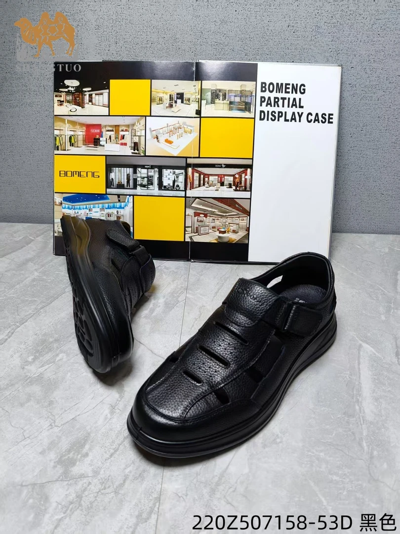 Z507158-23D休闲鞋男凉鞋夏季透气鞋缝制鞋休闲镂空压花皮软底