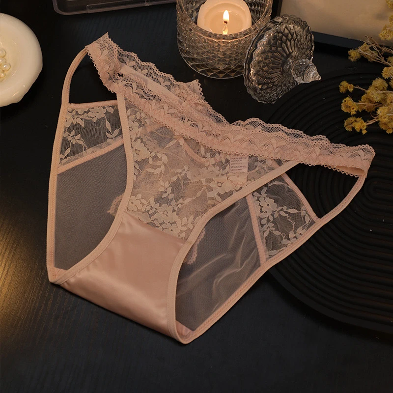 「塘心小岛」新款法式蕾丝浪漫内裤女薄纯欲镂空透明网纱女三角裤