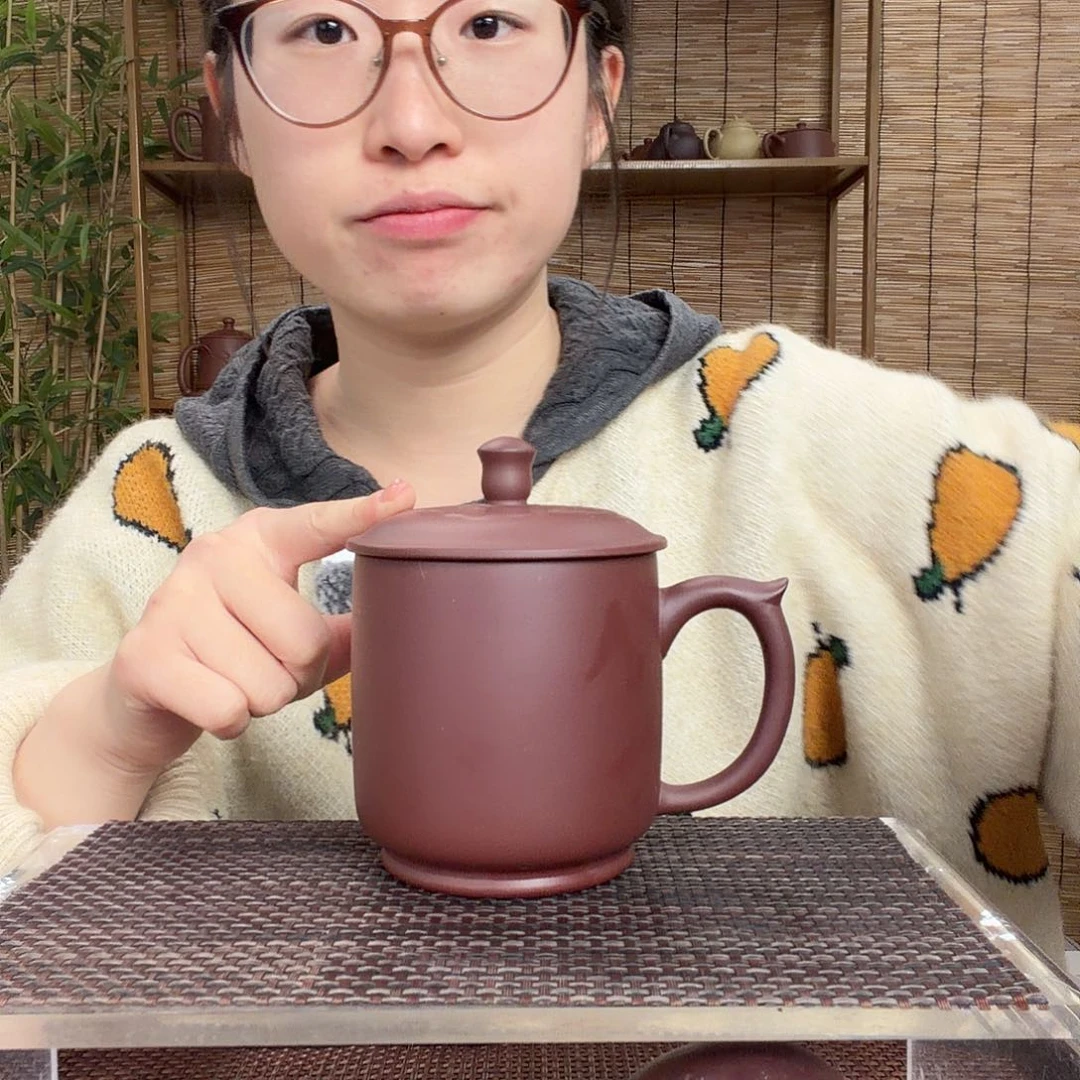 茶壶紫砂原矿紫泥如意菱花办公杯没礼盒微瑕450CC左右