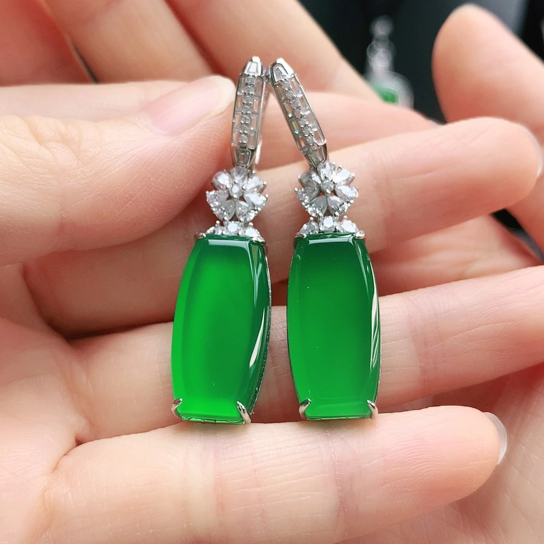 玛瑙/玉髓银S925镶嵌耳钉