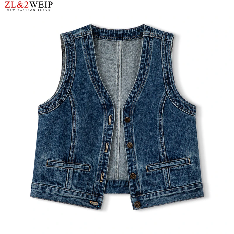 复古牛仔马甲背心女v领无袖坎肩马夹开衫2025新款港风叠穿上衣