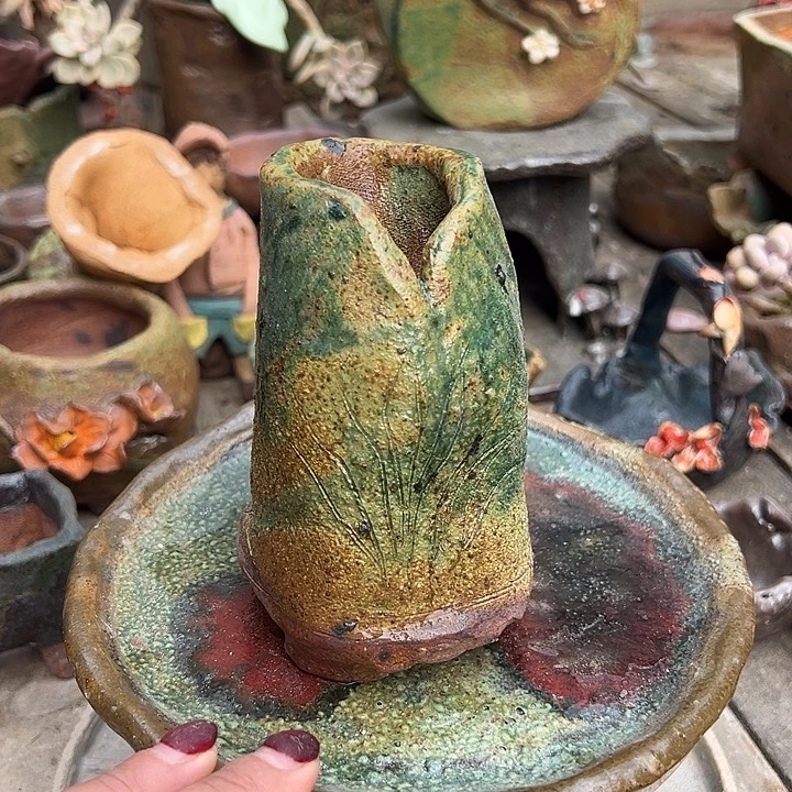 高温手工粗陶花盆