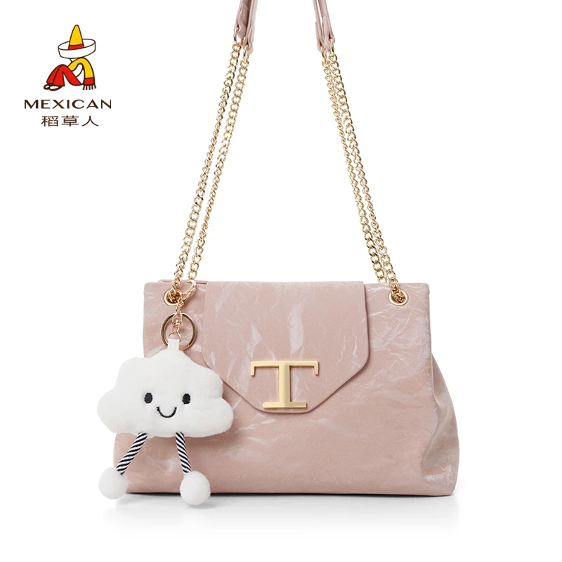 稻草人情人节2025春夏链条单肩包大容量斜挎女包丝滑面料时尚