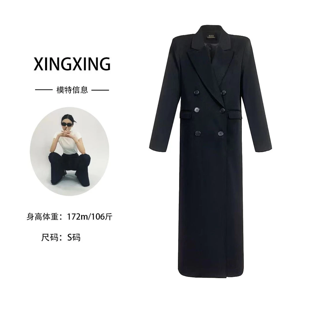 XINGXING  秋日信笺  春秋气质时尚经典黑色女士轻奢设计师款风衣
