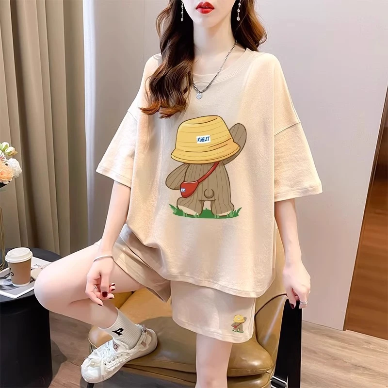 纯棉运动孕妇套装夏季薄款韩版大码显瘦洋气减龄短袖短裤两件套