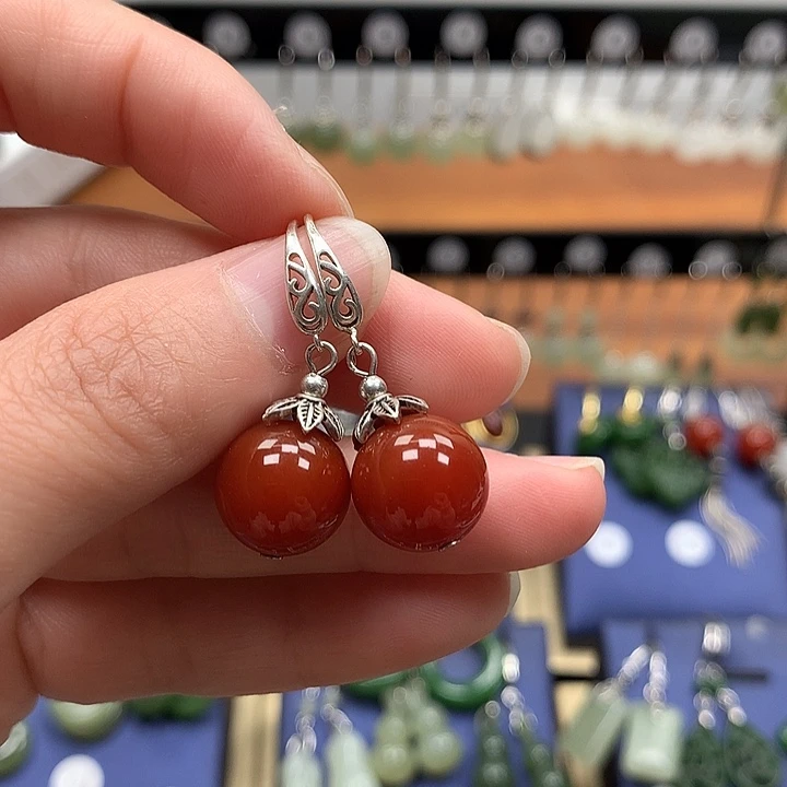 玛瑙/玉髓银S925镶嵌耳环12左右