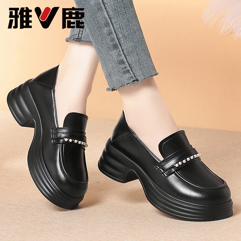 【雅鹿】新款时尚百搭乐福鞋英伦风小皮鞋一脚蹬女鞋子厚底软底单鞋
