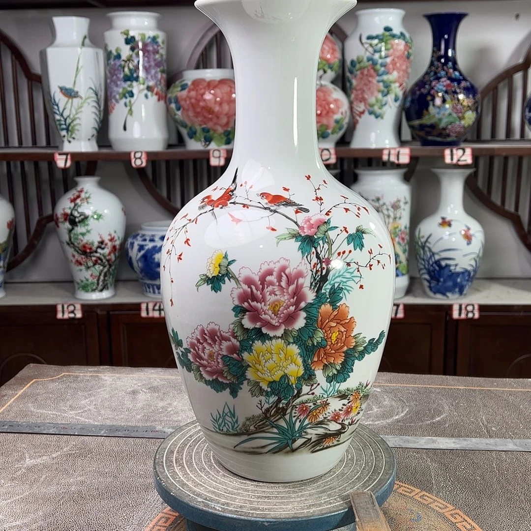 摆件陶景德镇陶瓷棒牡丹