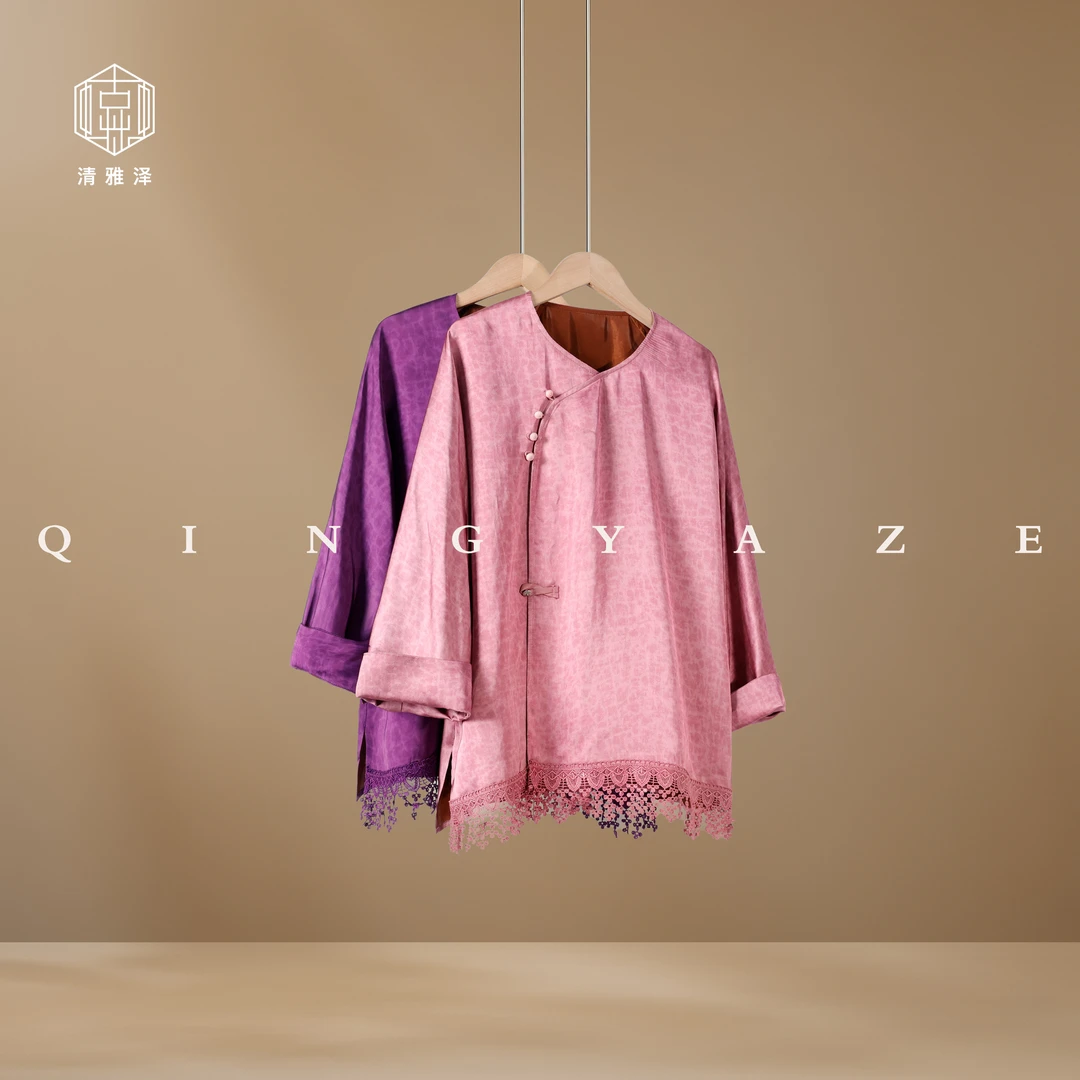 紫韵花开！缎龟质感人丝新中式上衣！GZ5734
