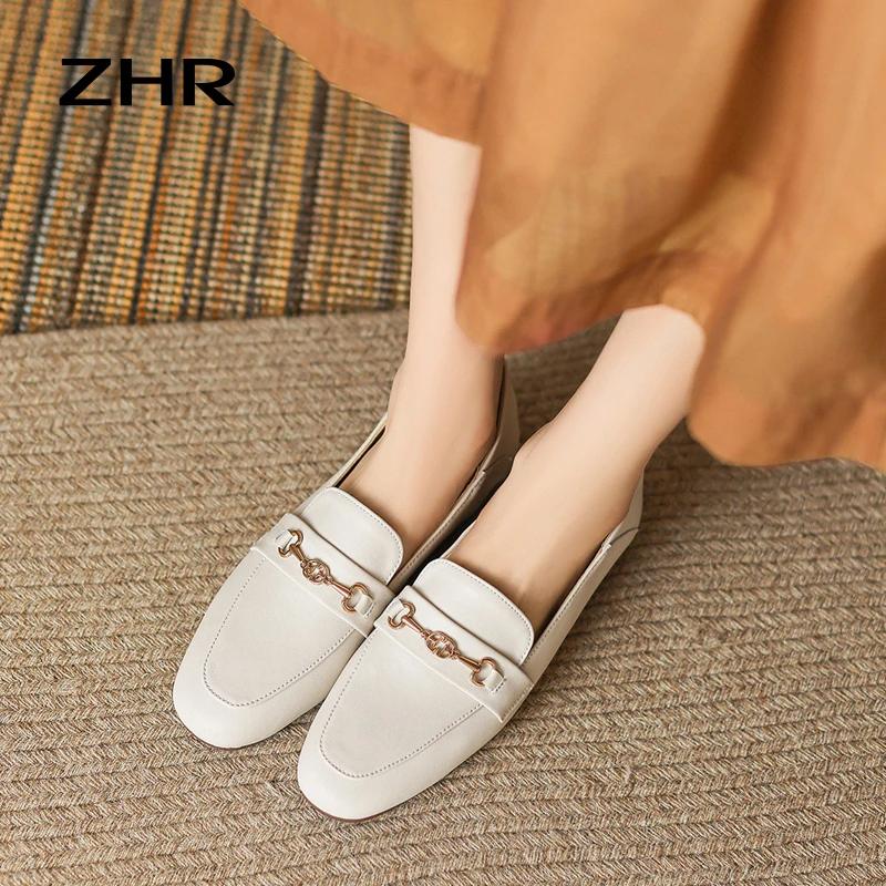 ZHR平底单鞋2025新款软底女鞋懒人一脚蹬ins小皮鞋轻便妈妈乐福鞋